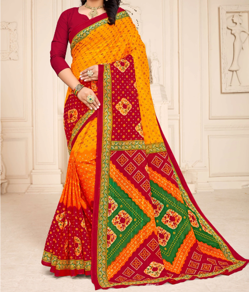 Printed Cotton Designer Saree Nayan Border - 8 Pcs Set (M-Box Packing)